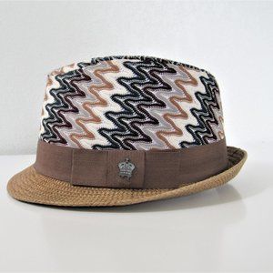 Designer Tan Hat | Christy's Crown Tan an Blue Hat